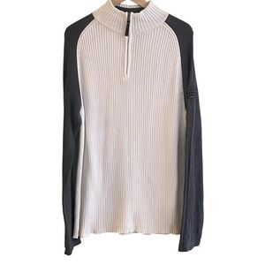 Nautica Two-Tone Cream and Charcoal Ribbed Half-Zip Crewneck Sweater